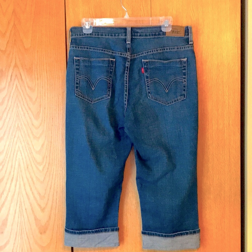 Vintage Levi’s 515 Sz 8 boyfriend cut stretch denim cropped cuff blue jeans EUC